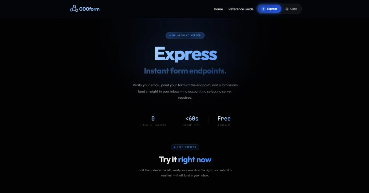 Express Send Form Express — 000Form | Instant Form Endpoints, No Account Needed